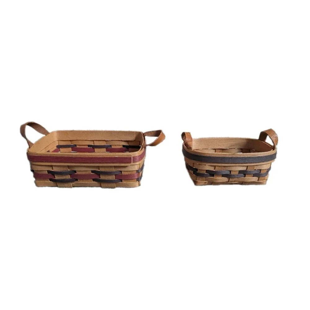 Vintage MBH Miniature Basket House Lot of 2 Handwoven Wood Baskets Signed